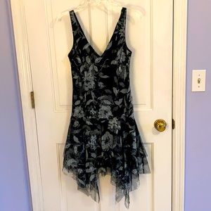 Black floral mesh overlay cocktail dress